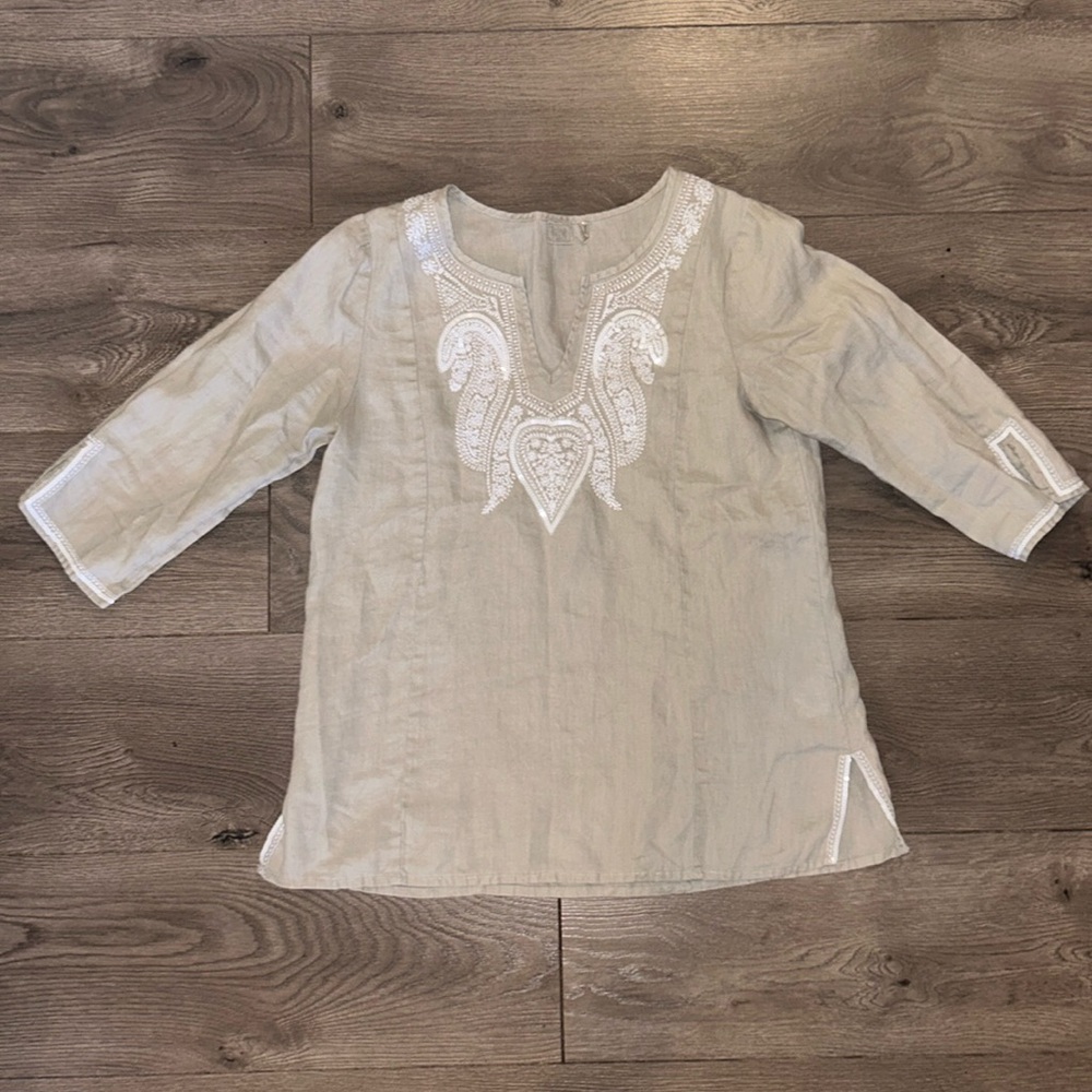 100% Linen 3/4 sleeve Top Shirt size Medium
